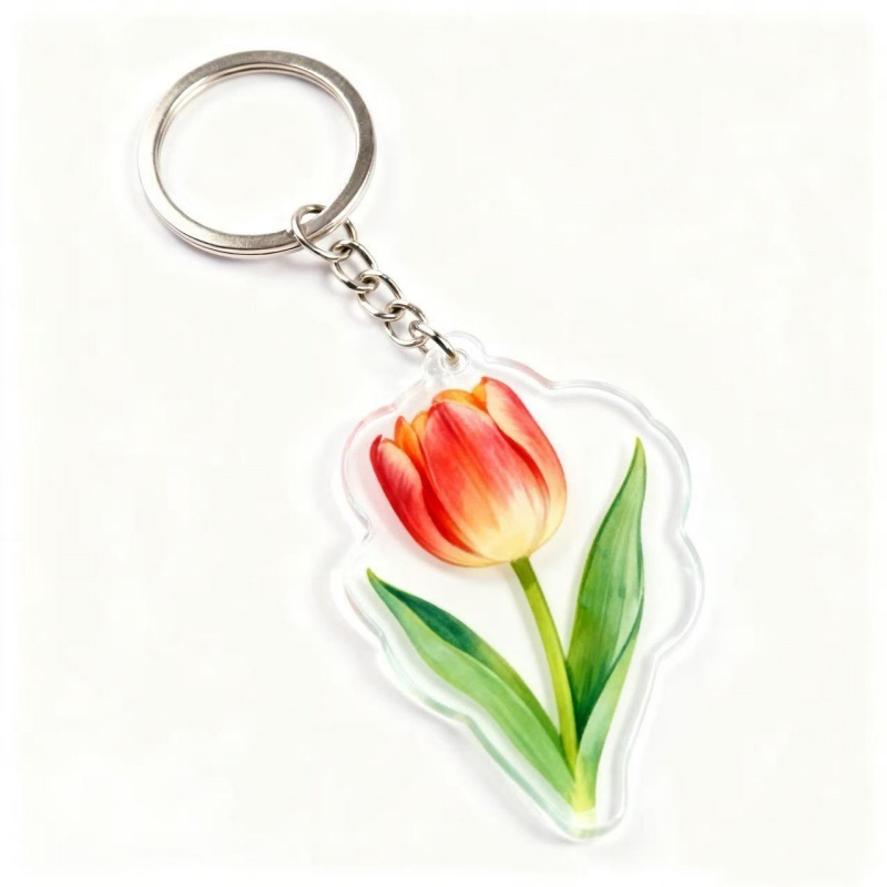 Exquisitely Printed Acrylic Keychains Featuring Flowers and Plants (6)