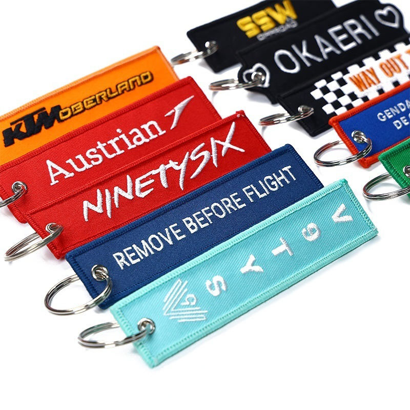 High Quality promotional gift options Embroideredwoven logo keychains (1)
