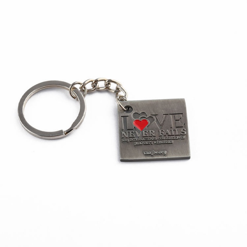Custom Square Metal Keychain, Engraved Enamel Heart Key Ring, Personalized Souvenir Gift for Events & Conventions (1)