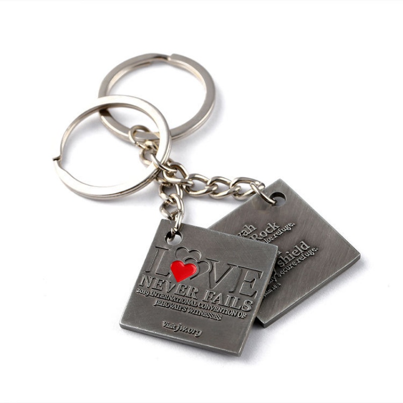 Custom Square Metal Keychain, Engraved Enamel Heart Key Ring, Personalized Souvenir Gift for Events & Conventions (3)
